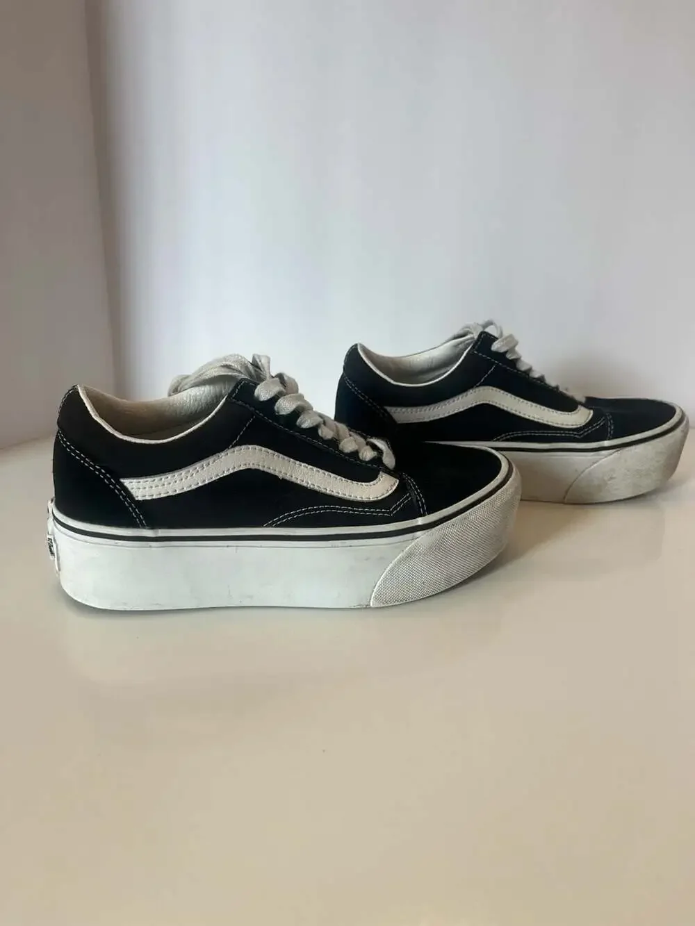 Vans Old Skool Stackform Platform Skate Shoes - Black/White